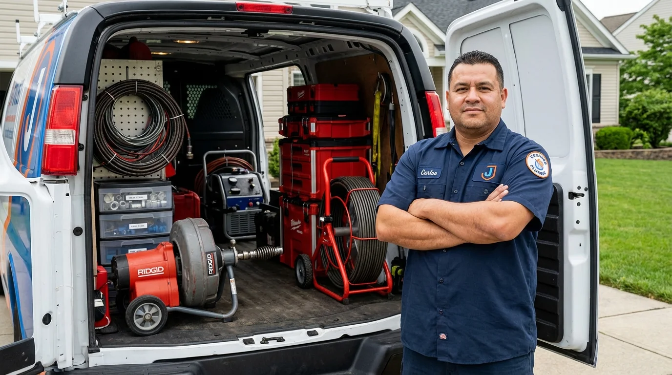 Professional drain cleaning equipment and Johns Plumbing LLC plumber in Edgecomb