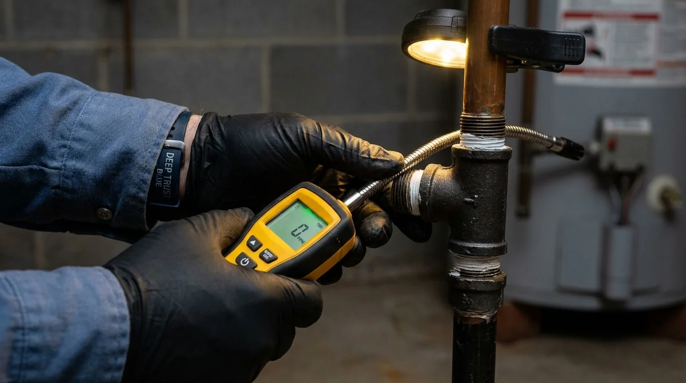 Gas leak detection with electronic sniffer by Johns Plumbing LLC in Edgecomb