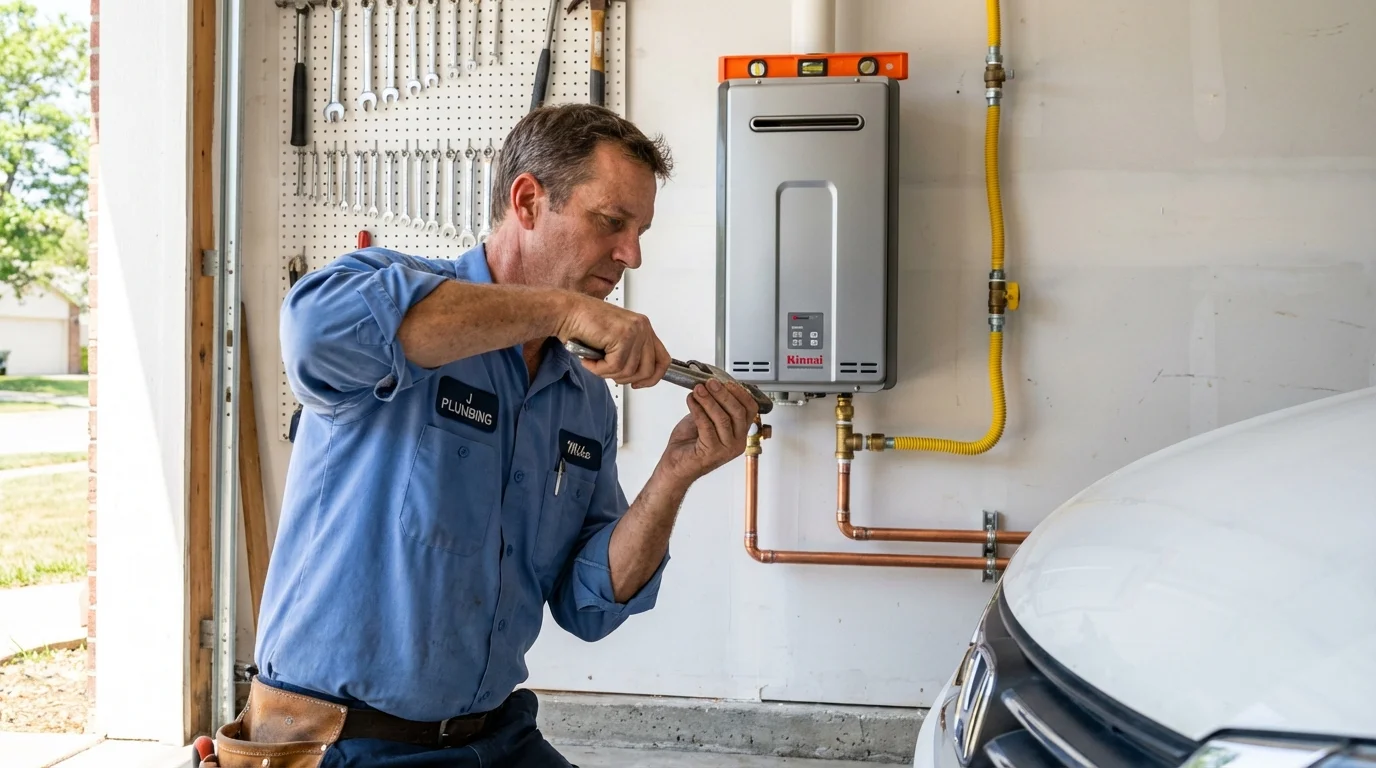 Tankless water heater installation by a Johns Plumbing LLC plumber in Edgecomb
